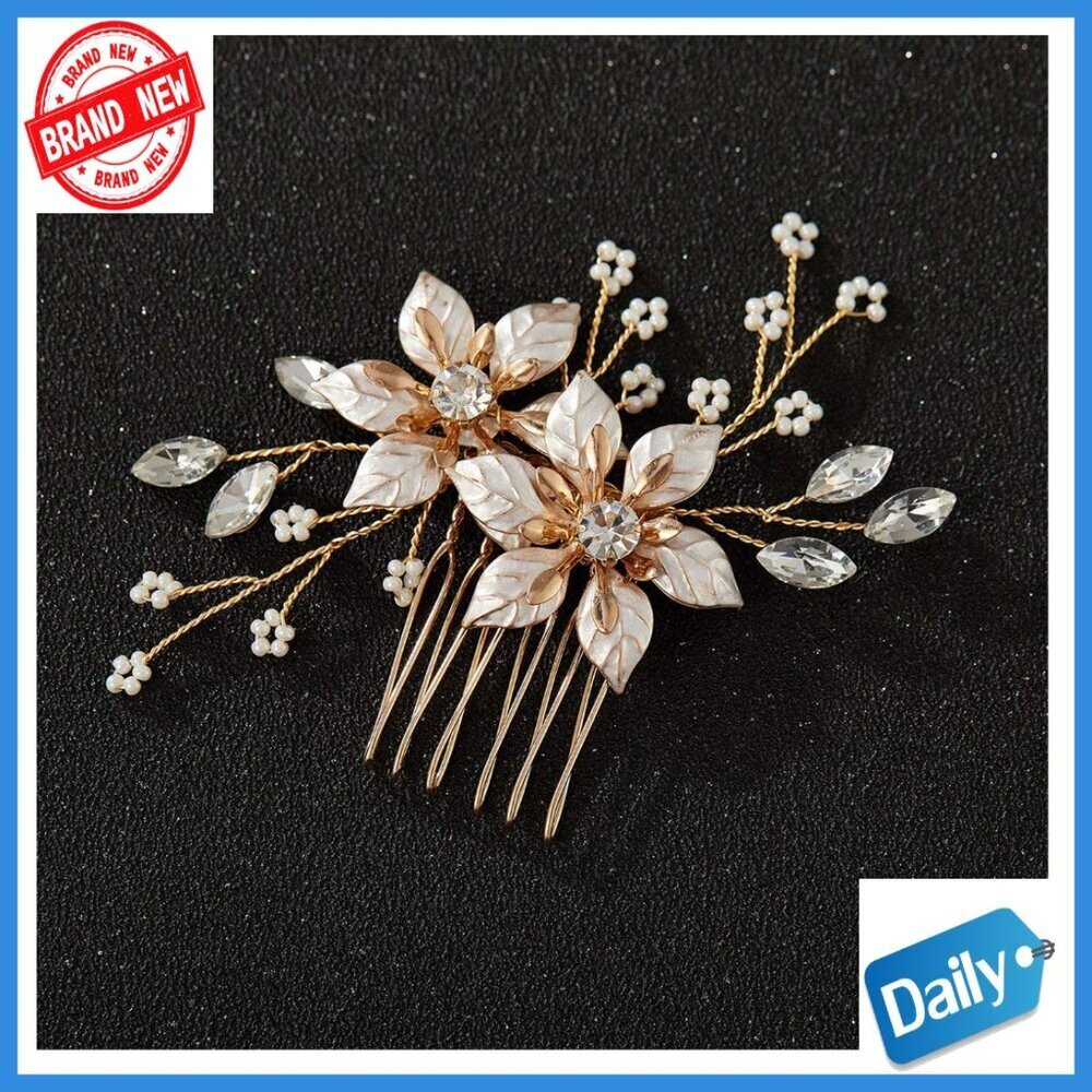Handmade Wedding Hair Comb with Rhinestones, Rose Gold Plated, Bridal Accessory